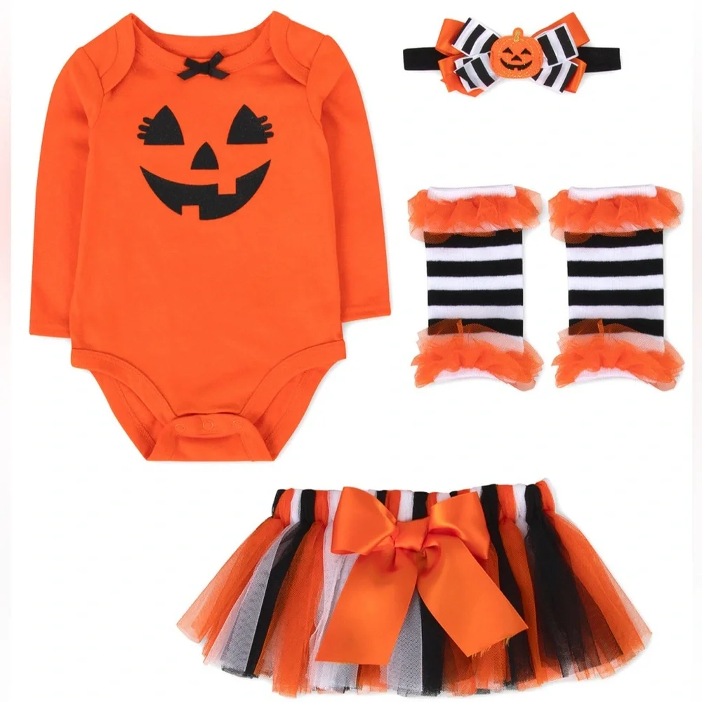 Baby Essentials Baby Girls Halloween Pumpkin 4-PCS Set Size 3 Months NEW